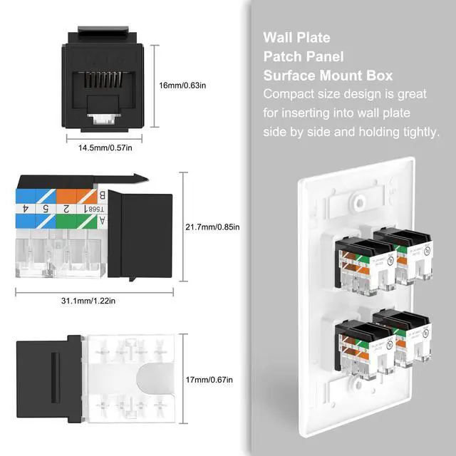 Alt view image 3 of 7 - KEHIPI UL Listed Cat6 RJ45 Keystone Jack Insert 25-Pack, 90 Degree Punch Down Keystone Jack Adapter Slim Profile Black