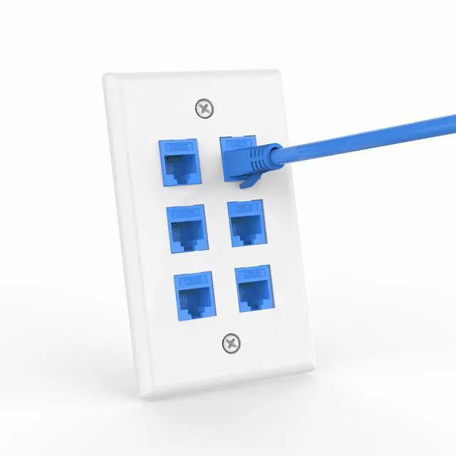 Alt view image 3 of 6 - KEHIPI UL-Listed CAT6 Ethernet Wall Plate 6 Port, Single-Gang Keystone Wall Plate with RJ45 CAT6 Keystone Coupler, Blue