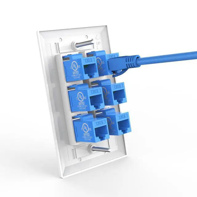 Alt view image 4 of 6 - KEHIPI UL-Listed CAT6 Ethernet Wall Plate 6 Port, Single-Gang Keystone Wall Plate with RJ45 CAT6 Keystone Coupler, Blue