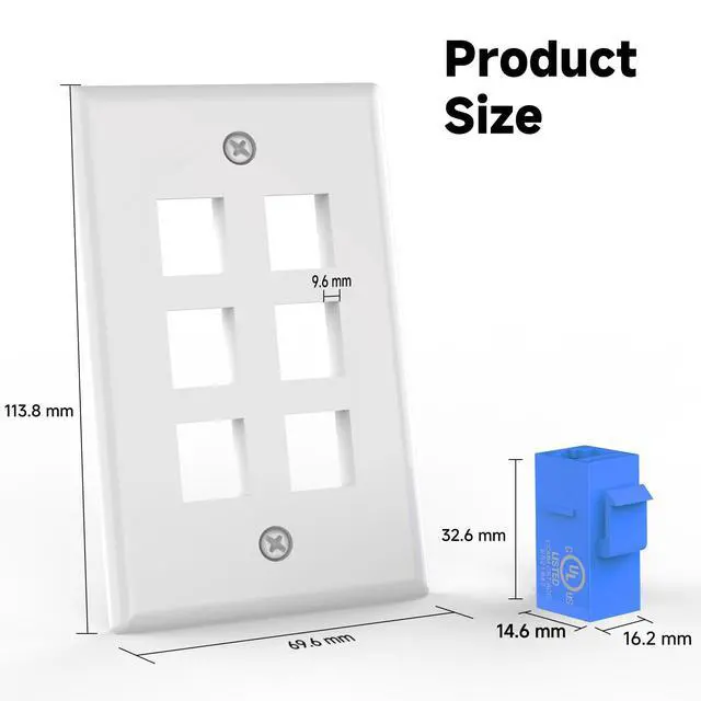 Alt view image 5 of 6 - KEHIPI UL-Listed CAT6 Ethernet Wall Plate 6 Port, Single-Gang Keystone Wall Plate with RJ45 CAT6 Keystone Coupler, Blue