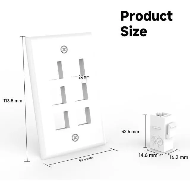 Alt view image 5 of 7 - KEHIPI UL-Listed CAT6 6-Port Ethernet Wall Outlet, Single-Gang Keystone Wall Plate with RJ45 CAT6 Keystone Coupler, White
