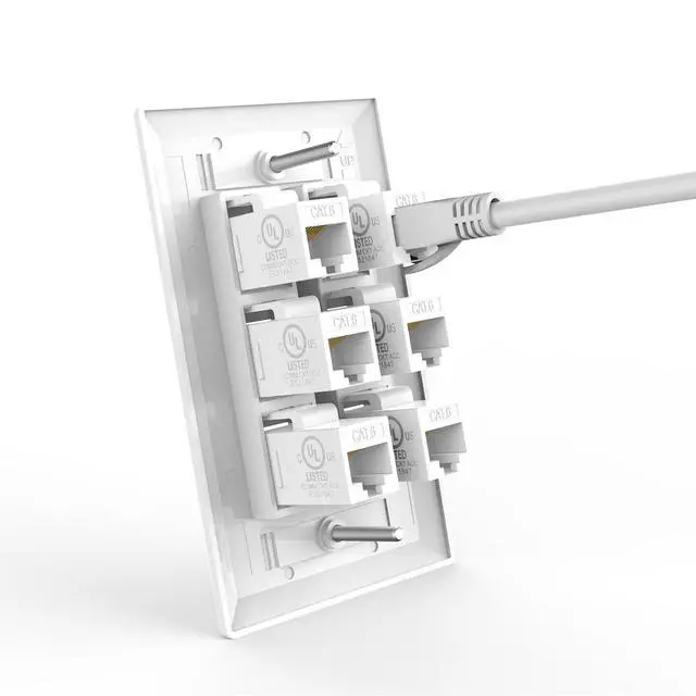 Alt view image 4 of 7 - KEHIPI UL-Listed CAT6 6-Port Ethernet Wall Outlet, Single-Gang Keystone Wall Plate with RJ45 CAT6 Keystone Coupler, White