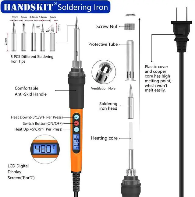 Alt view image 2 of 7 - KEHIPI Soldering Iron Kit, 90W 110V Soldering Iron LCD Adjustable Temperature 356-896, Welding Tools Solder Iron Pen with 5pc Tips, Solder Wire, Stand, Auto Sleep, Fast Heating, Electronic Repair