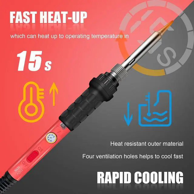 Alt view image 3 of 7 - KEHIPI Soldering Kit, 60W Soldering Iron, 110V Welding Kit with Ceramic Heater, Portable Solder Irons with 5pcs Extra Tips, Stand, Solder Tube, Sponge, for Electronic Repair