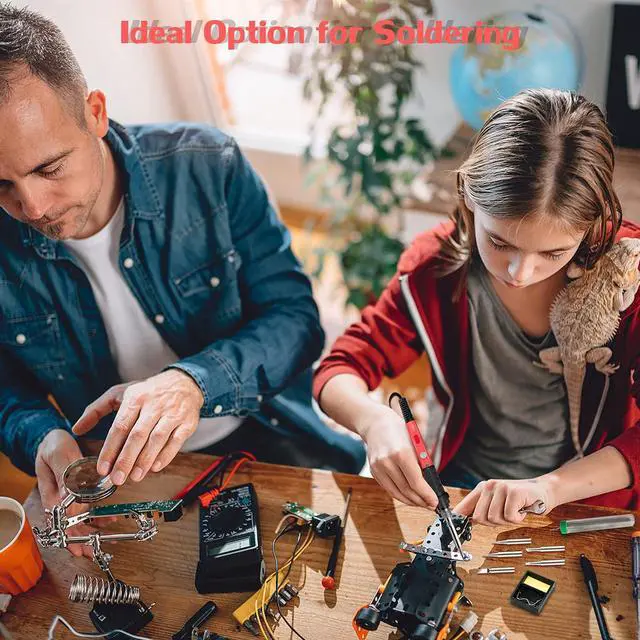 Alt view image 6 of 7 - KEHIPI Soldering Kit, 60W Soldering Iron, 110V Welding Kit with Ceramic Heater, Portable Solder Irons with 5pcs Extra Tips, Stand, Solder Tube, Sponge, for Electronic Repair