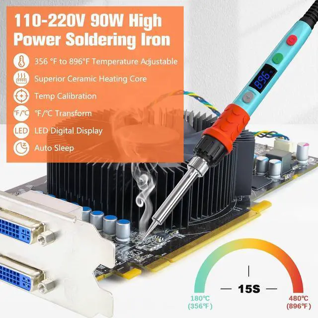 Alt view image 4 of 7 - KEHIPI Soldering Iron Kit, 90W LED Digital Soldering Gun kit with Ceramic Heater, 110V Adjustable Temperature Solder Welding Iron Kits, Auto-sleep, Thermostatic Design, Blue