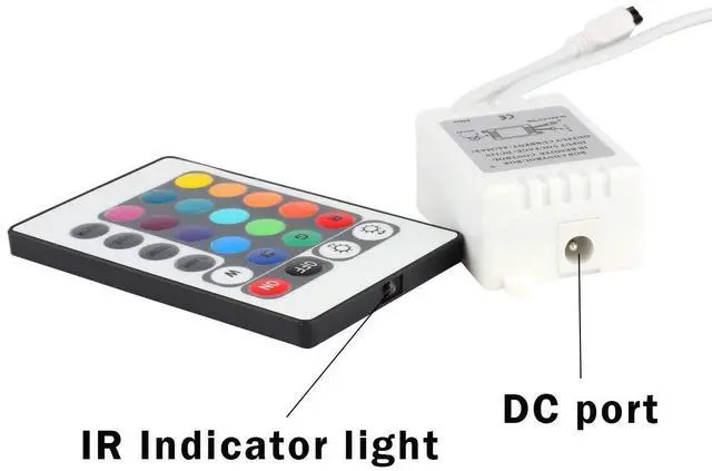 Alt view image 4 of 7 - KEHIPI DC 12V 24-Key LED Strip IR Remote Controller with Controller Box for 3528 5050 SMD RGB LED Strip Lights