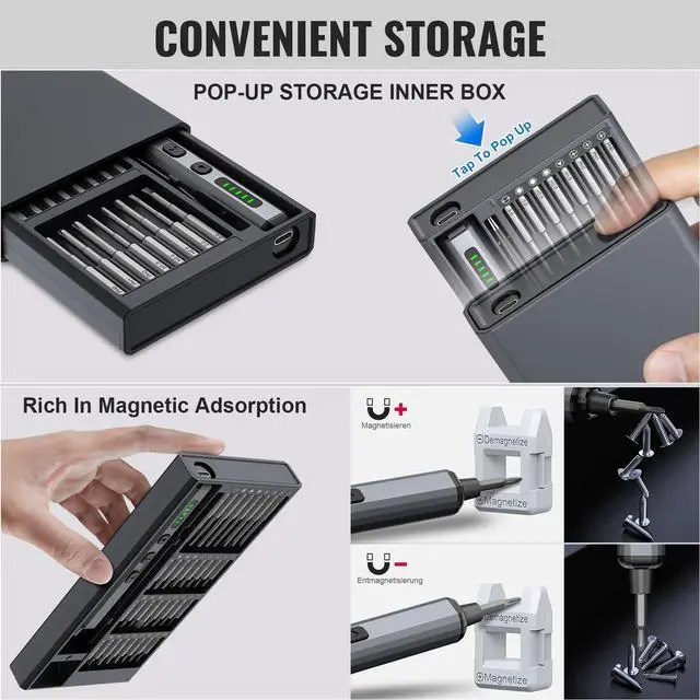 Alt view image 6 of 7 - KEHIPI Mini Electric Screwdriver 3.7V, Cordless Screwdriver Set, Precision Electric Screwdrivers 72-in-1 Magnetic Bits, Rechargeable Portable Repair Tool Kit for Electronics Laptops Glasses Clocks