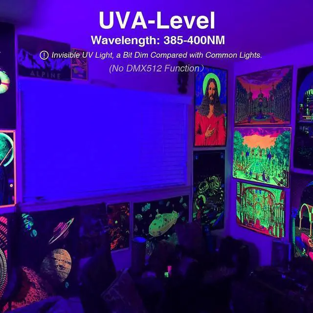 Alt view image 4 of 7 - KEHIPI 6 Pack 38W LED Black Lights, Blacklight Flood Light with Plug, IP66 Waterproof, for Halloween Party, Glow in The Dark, Stage Lighting, Aquarium, Body Paint, Fluorescent Poster, Neon Glow