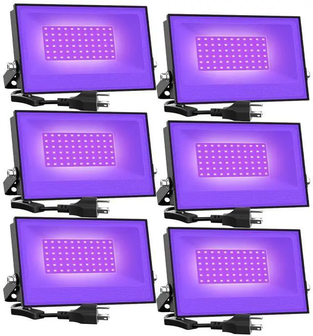 Main image of KEHIPI 6 Pack 38W LED Black Lights, Blacklight Flood Light with Plug, IP66 Waterproof, for Halloween Party, Glow in The Dark, Stage Lighting, Aquarium, Body Paint, Fluorescent Poster, Neon Glow