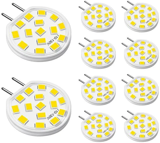 Main image of KEHIPI G8 LED Bulb Dimmable, 3W (30W-35W Halogen Equivalent), Natural White 4000K, T4 JCD Type Bi-Pin Base, 120V LED Puck Light Bulbs for Under Cabinet, Counter Lighting, 10 Pack