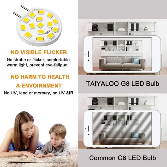 Alt view image 6 of 7 - KEHIPI G8 LED Bulb Dimmable, 3W (30W-35W Halogen Equivalent), Natural White 4000K, T4 JCD Type Bi-Pin Base, 120V LED Puck Light Bulbs for Under Cabinet, Counter Lighting, 10 Pack