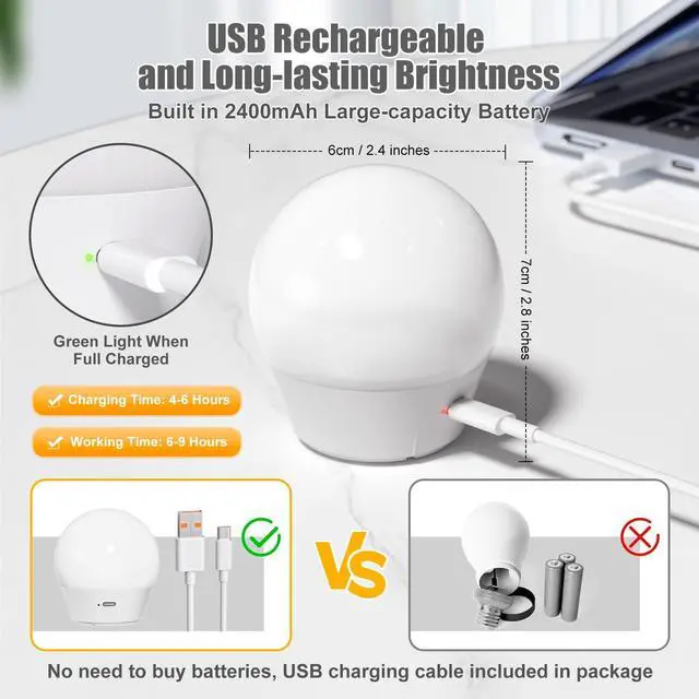 Alt view image 4 of 7 - KEHIPI E26 Rechargeable Light Bulb with Remote Timer and 3 Color Temperatures, Battery Backup Bulb for Sconces and Lamps, E26 Detachable Charging for Non-Hardwired Fixture, Dimmer, 700LM