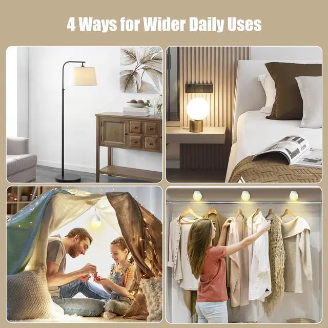 Alt view image 6 of 7 - KEHIPI E26 Rechargeable Light Bulb with Remote Timer and 3 Color Temperatures, Battery Backup Bulb for Sconces and Lamps, E26 Detachable Charging for Non-Hardwired Fixture, Dimmer, 700LM