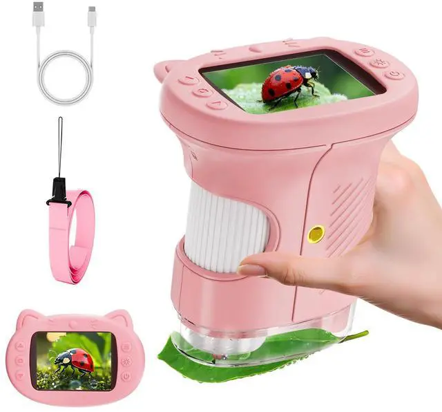 Main image of KEHIPI 2.4" Screen Pocket Kids Microscope: 1000X Handheld Microscope for Photo and Video - Portable Science Kits STEM Toys Christmas/Birthday Gifts for Girls & Boys Ages 3-12(Pink)