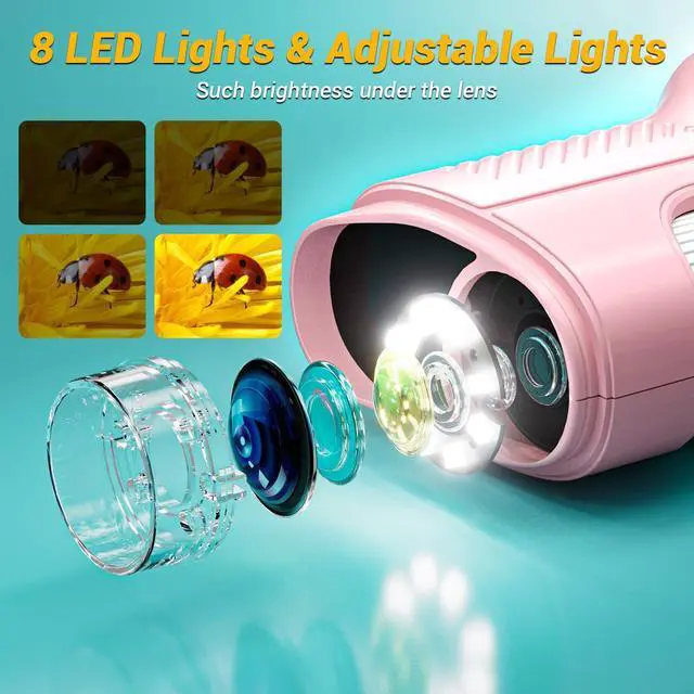 Alt view image 4 of 7 - KEHIPI 2.4" Screen Pocket Kids Microscope: 1000X Handheld Microscope for Photo and Video - Portable Science Kits STEM Toys Christmas/Birthday Gifts for Girls & Boys Ages 3-12(Pink)