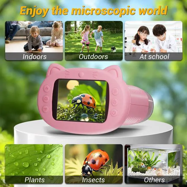 Alt view image 6 of 7 - KEHIPI 2.4" Screen Pocket Kids Microscope: 1000X Handheld Microscope for Photo and Video - Portable Science Kits STEM Toys Christmas/Birthday Gifts for Girls & Boys Ages 3-12(Pink)