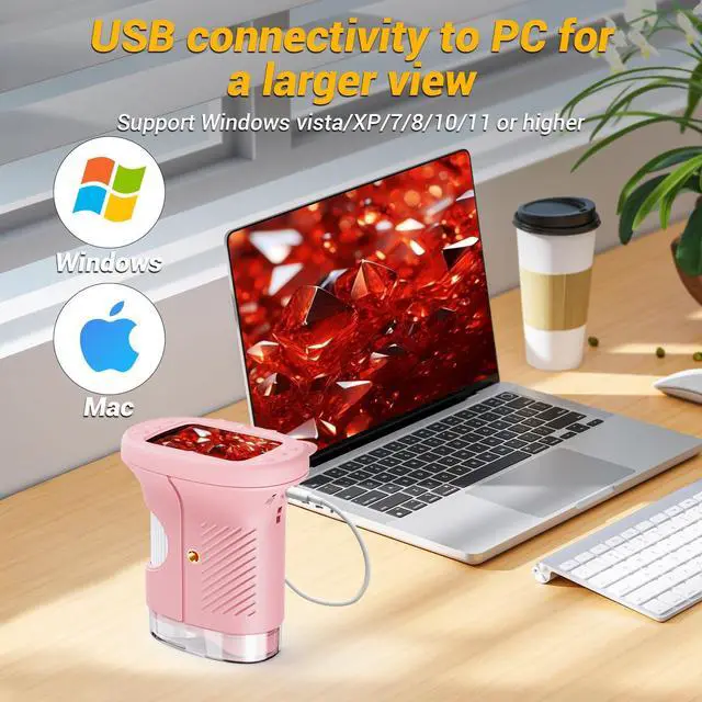 Alt view image 7 of 7 - KEHIPI 2.4" Screen Pocket Kids Microscope: 1000X Handheld Microscope for Photo and Video - Portable Science Kits STEM Toys Christmas/Birthday Gifts for Girls & Boys Ages 3-12(Pink)