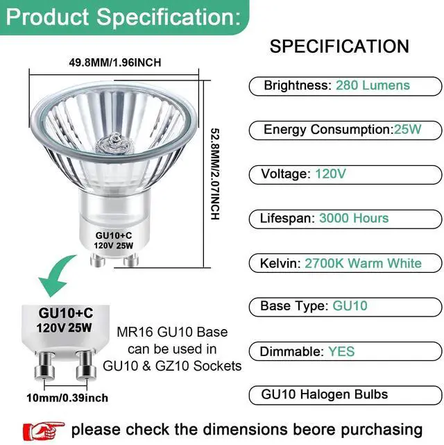 Alt view image 5 of 7 - KEHIPI NP5 GU10 120V 25W Bulb Candle Warmer, 6 Pack GU10+C 120V 25W Bulbs with Glass Cover for Scent Wax Burner, Fragrance Melt, Warming Bulb MR16 JDR Dimmable, 2700K Warm White, Long Lifespan