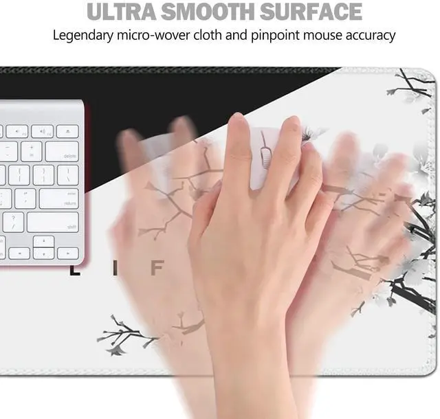 Alt view image 2 of 7 - KEHIPI Extended Gaming Mouse Pad, XL Large Keyboard Mouse Mat Desk Pad with Stitched Edges, Durable Non-Slip Base Mousepad for Home Office, 35x15.7inch, Black White Cherry Blossom