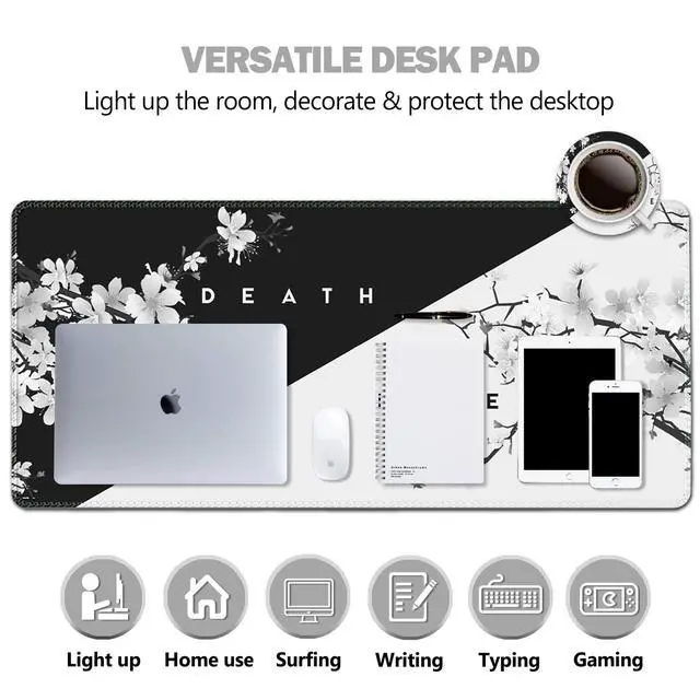 Alt view image 4 of 7 - KEHIPI Extended Gaming Mouse Pad, XL Large Keyboard Mouse Mat Desk Pad with Stitched Edges, Durable Non-Slip Base Mousepad for Home Office, 35x15.7inch, Black White Cherry Blossom