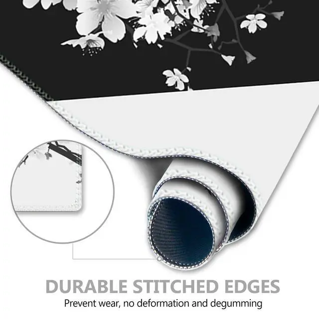 Alt view image 3 of 7 - KEHIPI Extended Gaming Mouse Pad, XL Large Keyboard Mouse Mat Desk Pad with Stitched Edges, Durable Non-Slip Base Mousepad for Home Office, 35x15.7inch, Black White Cherry Blossom