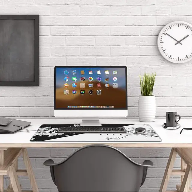 Alt view image 5 of 7 - KEHIPI Extended Gaming Mouse Pad, XL Large Keyboard Mouse Mat Desk Pad with Stitched Edges, Durable Non-Slip Base Mousepad for Home Office, 35x15.7inch, Black White Cherry Blossom