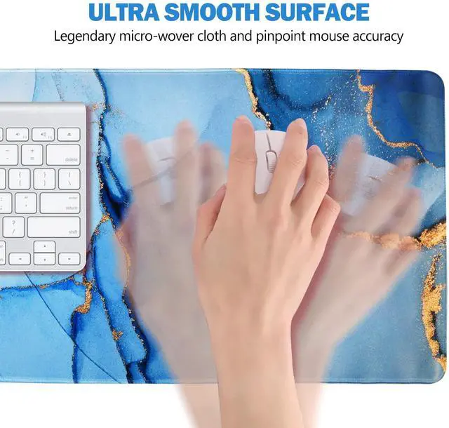 Alt view image 4 of 7 - KEHIPI Extended Gaming Mouse Pad, XL Large Keyboard Mouse Mat Desk Pad with Stitched Edges, Durable Non-Slip Base Mousepad for Home Office Work, 35x15.7inch,Blue Marble