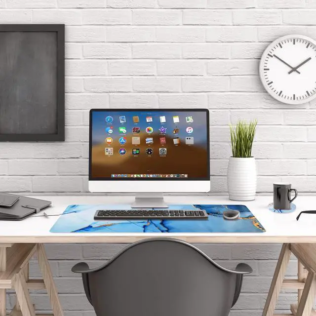 Alt view image 5 of 7 - KEHIPI Extended Gaming Mouse Pad, XL Large Keyboard Mouse Mat Desk Pad with Stitched Edges, Durable Non-Slip Base Mousepad for Home Office Work, 35x15.7inch,Blue Marble