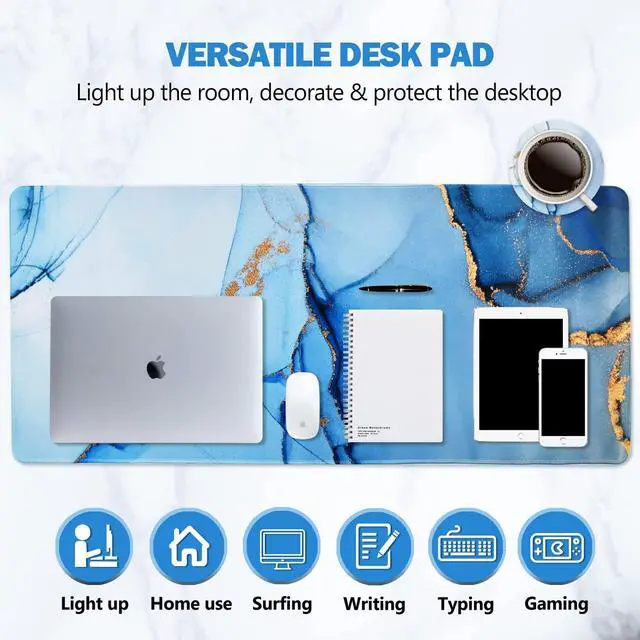 Alt view image 7 of 7 - KEHIPI Extended Gaming Mouse Pad, XL Large Keyboard Mouse Mat Desk Pad with Stitched Edges, Durable Non-Slip Base Mousepad for Home Office Work, 35x15.7inch,Blue Marble