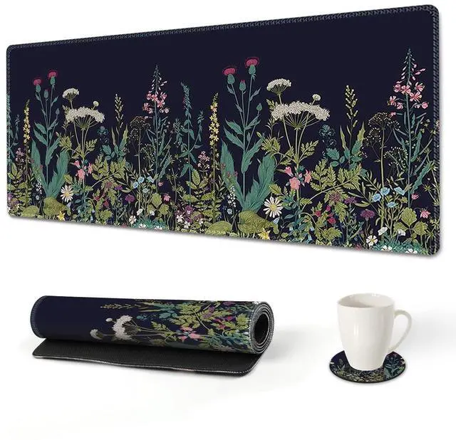 Main image of KEHIPI Extended Gaming Mouse Pad, XL Large Keyboard Mouse Mat Desk Pad with Stitched Edges, Durable Non-Slip Base Mousepad for Home Office Work, 35x15.7inch,Flowers Plants