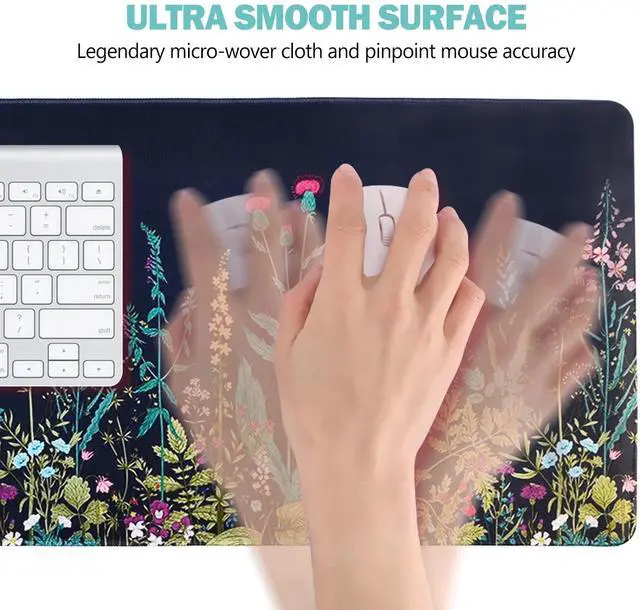 Alt view image 5 of 7 - KEHIPI Extended Gaming Mouse Pad, XL Large Keyboard Mouse Mat Desk Pad with Stitched Edges, Durable Non-Slip Base Mousepad for Home Office Work, 35x15.7inch,Flowers Plants