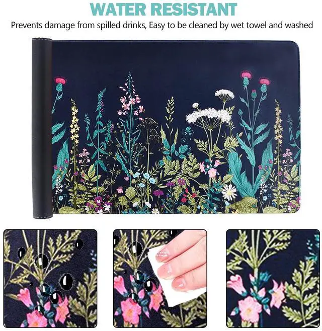 Alt view image 4 of 7 - KEHIPI Extended Gaming Mouse Pad, XL Large Keyboard Mouse Mat Desk Pad with Stitched Edges, Durable Non-Slip Base Mousepad for Home Office Work, 35x15.7inch,Flowers Plants