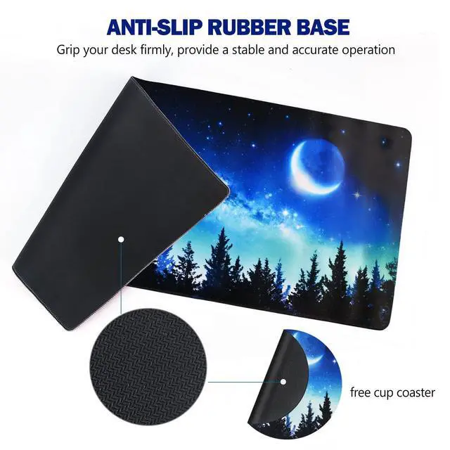 Alt view image 3 of 7 - KEHIPI Extended Gaming Mouse Pad, XL Large Keyboard Mouse Mat Desk Pad with Stitched Edges, Durable Non-Slip Base Mousepad for Home Office Work, 35x15.7inch, Forest Moon Sky