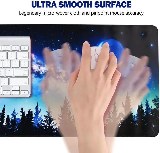 Alt view image 4 of 7 - KEHIPI Extended Gaming Mouse Pad, XL Large Keyboard Mouse Mat Desk Pad with Stitched Edges, Durable Non-Slip Base Mousepad for Home Office Work, 35x15.7inch, Forest Moon Sky
