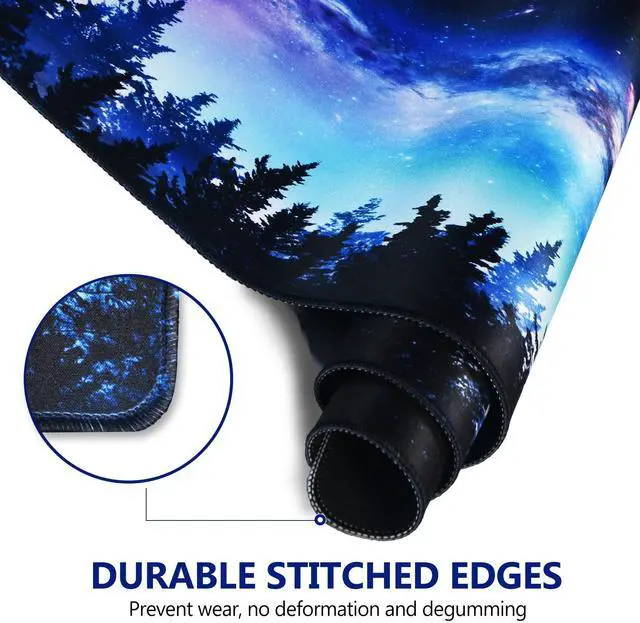 Alt view image 2 of 7 - KEHIPI Extended Gaming Mouse Pad, XL Large Keyboard Mouse Mat Desk Pad with Stitched Edges, Durable Non-Slip Base Mousepad for Home Office Work, 35x15.7inch, Forest Moon Sky