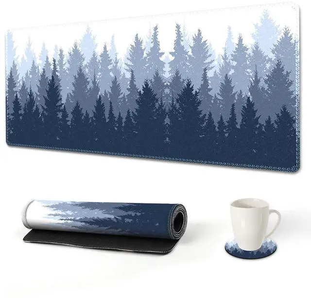 Main image of KEHIPI Extended Gaming Mouse Pad, XL Large Keyboard Mouse Mat Desk Pad with Stitched Edges, 35x15.7inch Durable Non-Slip Base Mousepad for Home Office, Misty Forest