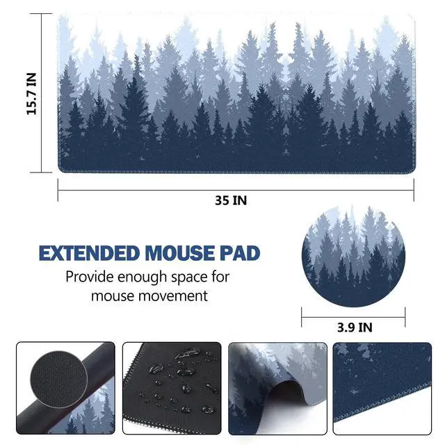 Alt view image 7 of 7 - KEHIPI Extended Gaming Mouse Pad, XL Large Keyboard Mouse Mat Desk Pad with Stitched Edges, 35x15.7inch Durable Non-Slip Base Mousepad for Home Office, Misty Forest