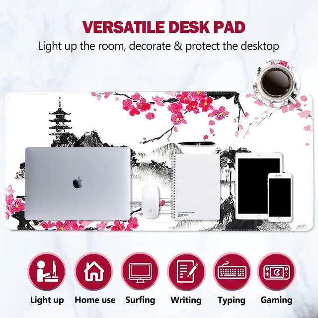 Alt view image 6 of 7 - KEHIPI Extended Gaming Mouse Pad, XL Large Keyboard Mouse Mat Desk Pad with Stitched Edges, Durable Non-Slip Base Landscape Mousepad for Home Office, Mountain Sakura Ink Painting