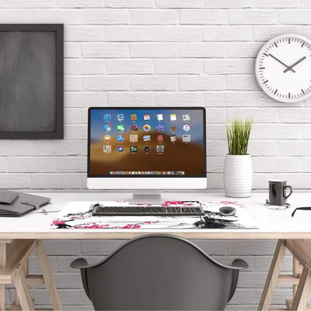 Alt view image 4 of 7 - KEHIPI Extended Gaming Mouse Pad, XL Large Keyboard Mouse Mat Desk Pad with Stitched Edges, Durable Non-Slip Base Landscape Mousepad for Home Office, Mountain Sakura Ink Painting