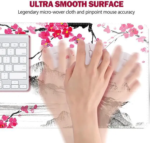 Alt view image 5 of 7 - KEHIPI Extended Gaming Mouse Pad, XL Large Keyboard Mouse Mat Desk Pad with Stitched Edges, Durable Non-Slip Base Landscape Mousepad for Home Office, Mountain Sakura Ink Painting