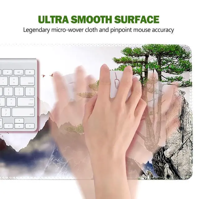 Alt view image 4 of 7 - KEHIPI Extended Gaming Mouse Pad, XL Large Keyboard Mouse Mat Desk Pad with Stitched Edges, Durable Non-Slip Base Landscape Mousepad for Home Office, 35x15.7inch, Pine Tree Mountains