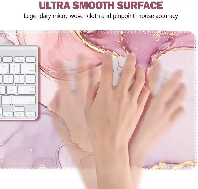 Alt view image 3 of 7 - KEHIPI Extended Gaming Mouse Pad, XL Large Keyboard Mouse Mat Desk Pad with Stitched Edges, Durable Non-Slip Base Mousepad for Home Office Work, 35x15.7inch, Pink Purple Marble
