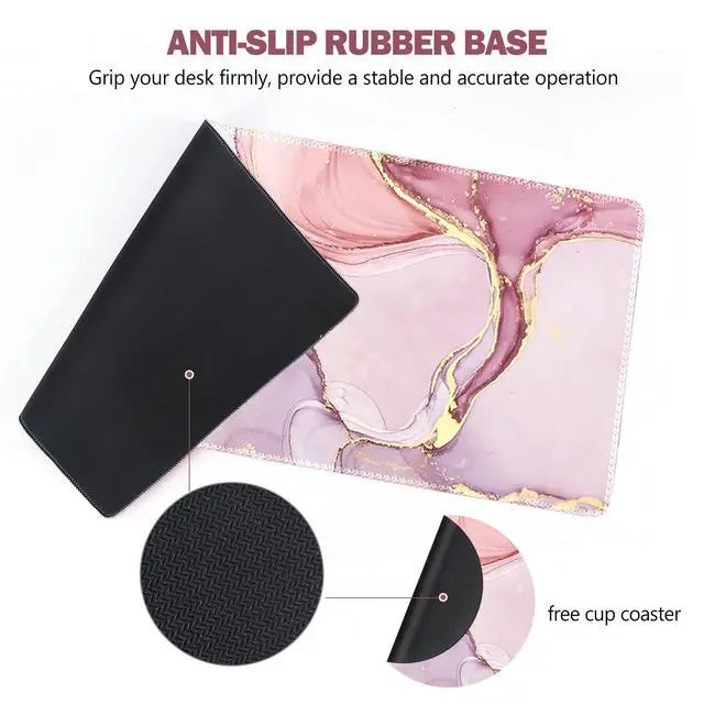 Alt view image 4 of 7 - KEHIPI Extended Gaming Mouse Pad, XL Large Keyboard Mouse Mat Desk Pad with Stitched Edges, Durable Non-Slip Base Mousepad for Home Office Work, 35x15.7inch, Pink Purple Marble