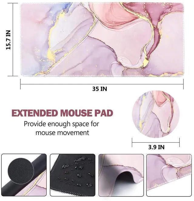 Alt view image 7 of 7 - KEHIPI Extended Gaming Mouse Pad, XL Large Keyboard Mouse Mat Desk Pad with Stitched Edges, Durable Non-Slip Base Mousepad for Home Office Work, 35x15.7inch, Pink Purple Marble