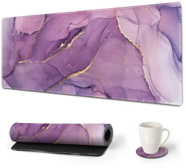 Main image of KEHIPI Large Gaming Mouse Pad, XXL Keyboard Mouse Mat Extended Desk Pad with Stitched Edges, Durable Non-Slip Base Mousepad for Home Office, 35x15.7inch, Purple Marble