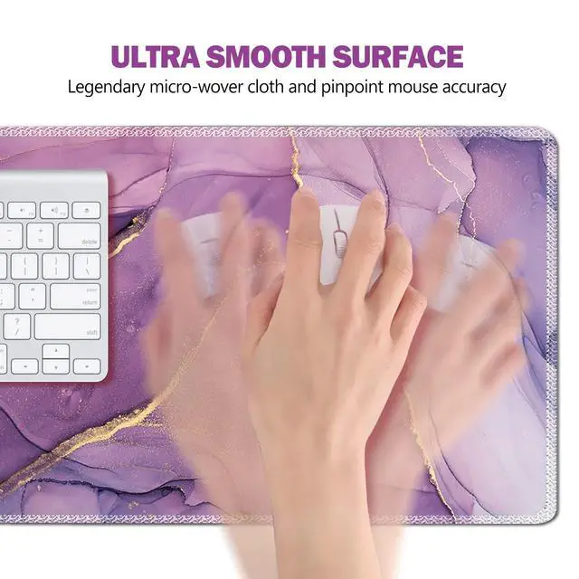 Alt view image 3 of 7 - KEHIPI Large Gaming Mouse Pad, XXL Keyboard Mouse Mat Extended Desk Pad with Stitched Edges, Durable Non-Slip Base Mousepad for Home Office, 35x15.7inch, Purple Marble