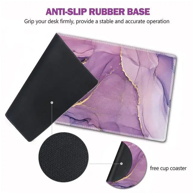 Alt view image 7 of 7 - KEHIPI Large Gaming Mouse Pad, XXL Keyboard Mouse Mat Extended Desk Pad with Stitched Edges, Durable Non-Slip Base Mousepad for Home Office, 35x15.7inch, Purple Marble