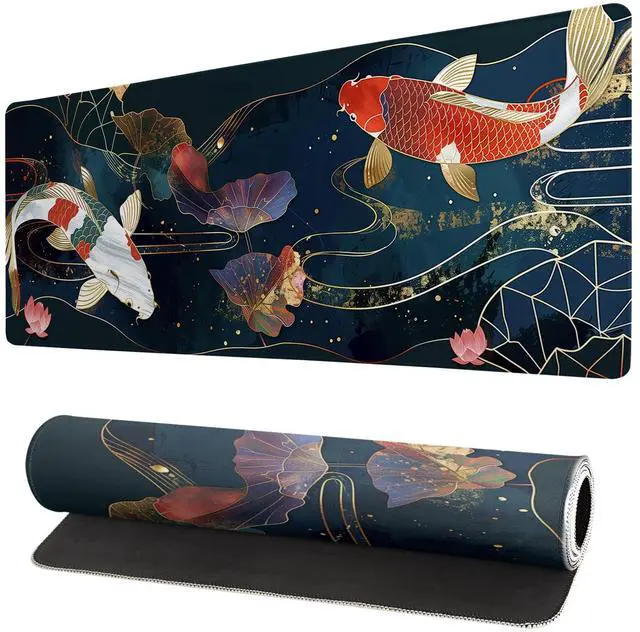 Main image of KEHIPI Gaming Mouse Pad Desk Pad,Extended Big Mouse Pad,31.5x11.8 Inch Long Computer Keyboard Mouse Mat Mousepad with 3mm Non-Slip Base and Stitched Edge for Gaming and Office (koi)