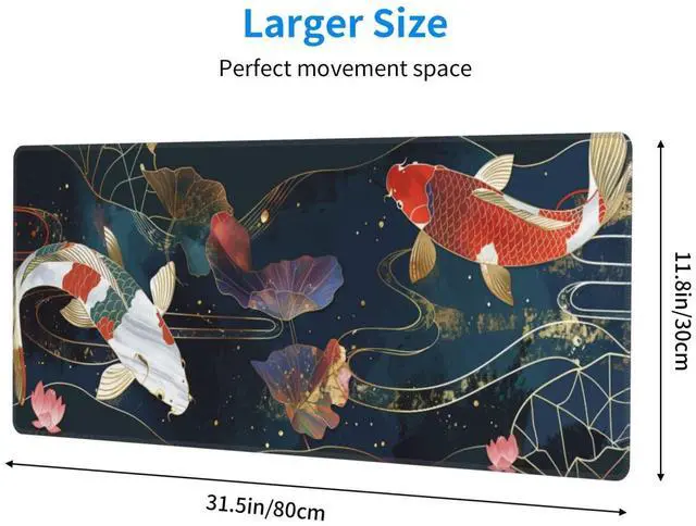 Alt view image 2 of 7 - KEHIPI Gaming Mouse Pad Desk Pad,Extended Big Mouse Pad,31.5x11.8 Inch Long Computer Keyboard Mouse Mat Mousepad with 3mm Non-Slip Base and Stitched Edge for Gaming and Office (koi)